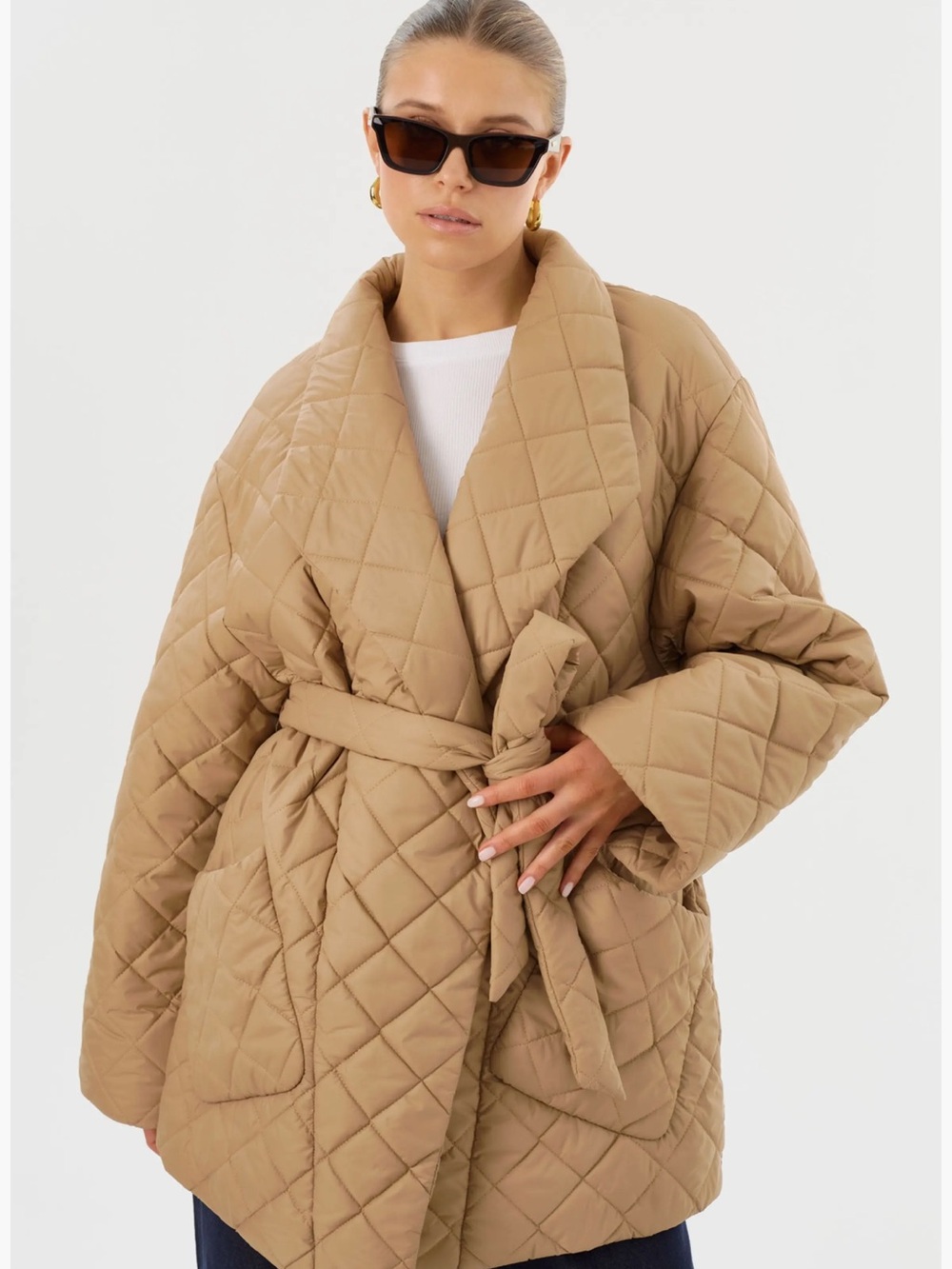 Lamarque Quilted Belted Puffer Jacket in Camel